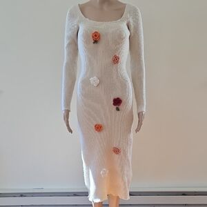 White Sweater Dress w/Rose Accents